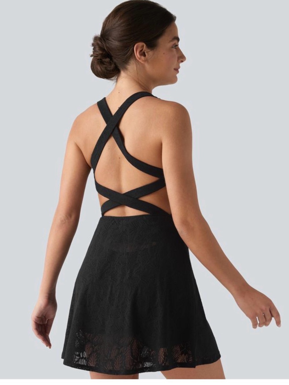 HALARA Black Crisscross Back Lace Dress size L NWT